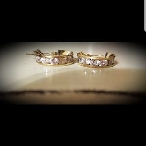 10k Stamped Hoop Earrings with Diamonds